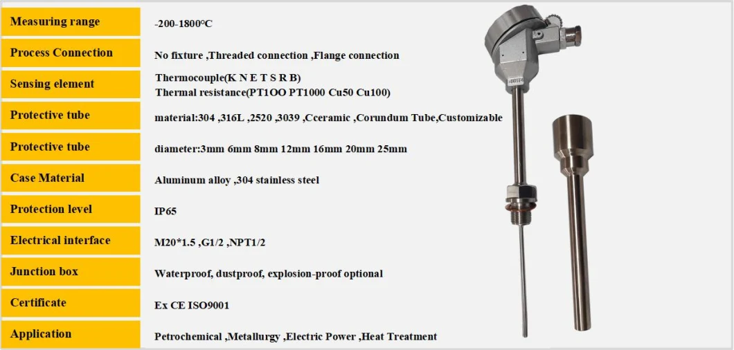 Factory K N Stainless Steel Material 0-1300 Deg. C High Temperature Thermometer Chemical Thermocouple